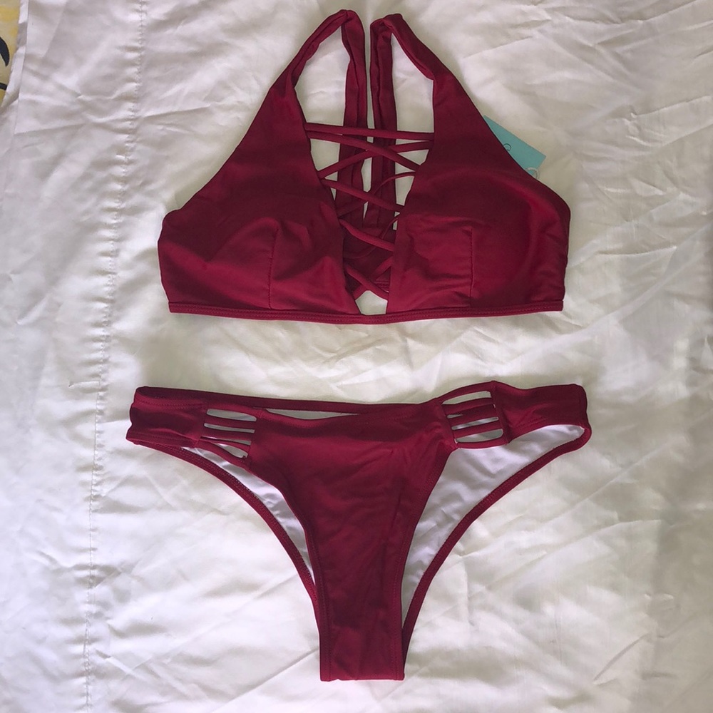 CUPSHE Red Halter Two Piece Set